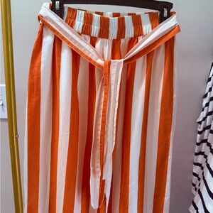 Mara Hoffman Orange and White Striped Wide-Leg Pants